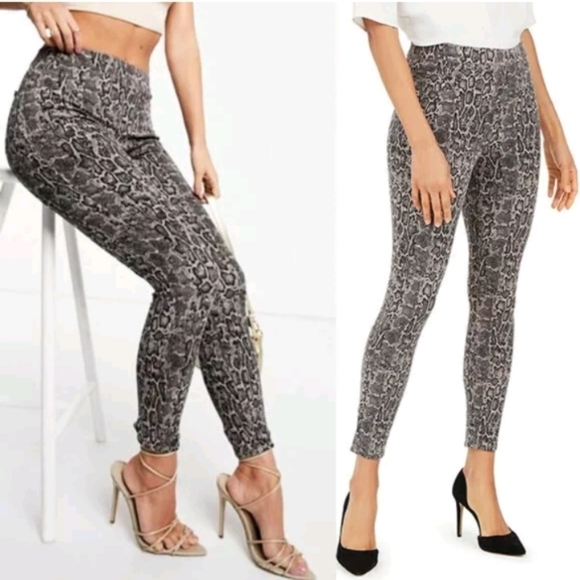 SPANX Jean-ish Ankle LEGGINGS Skinny Snakeskin Animal Taupe sz Xl - Picture 1 of 8